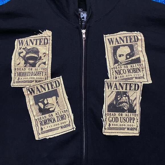 One Piece “Wanted Poster” Anime Zip Up Graphic Hoodie Size XL - Picture 2 of 4